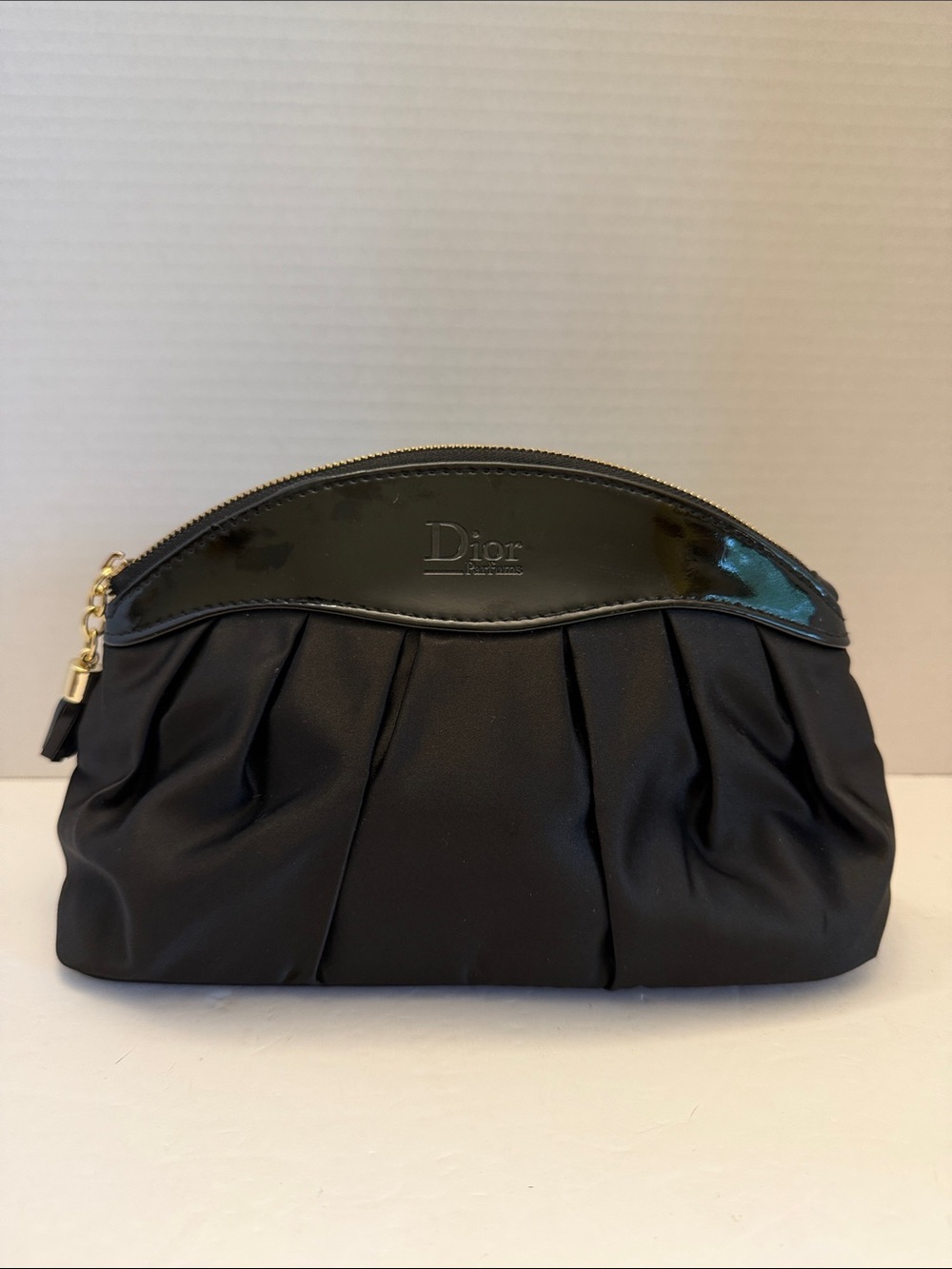 Dior Parfums Black Satin & Patent Trim Cosmetic Pouch with Gold Hardware NWOT